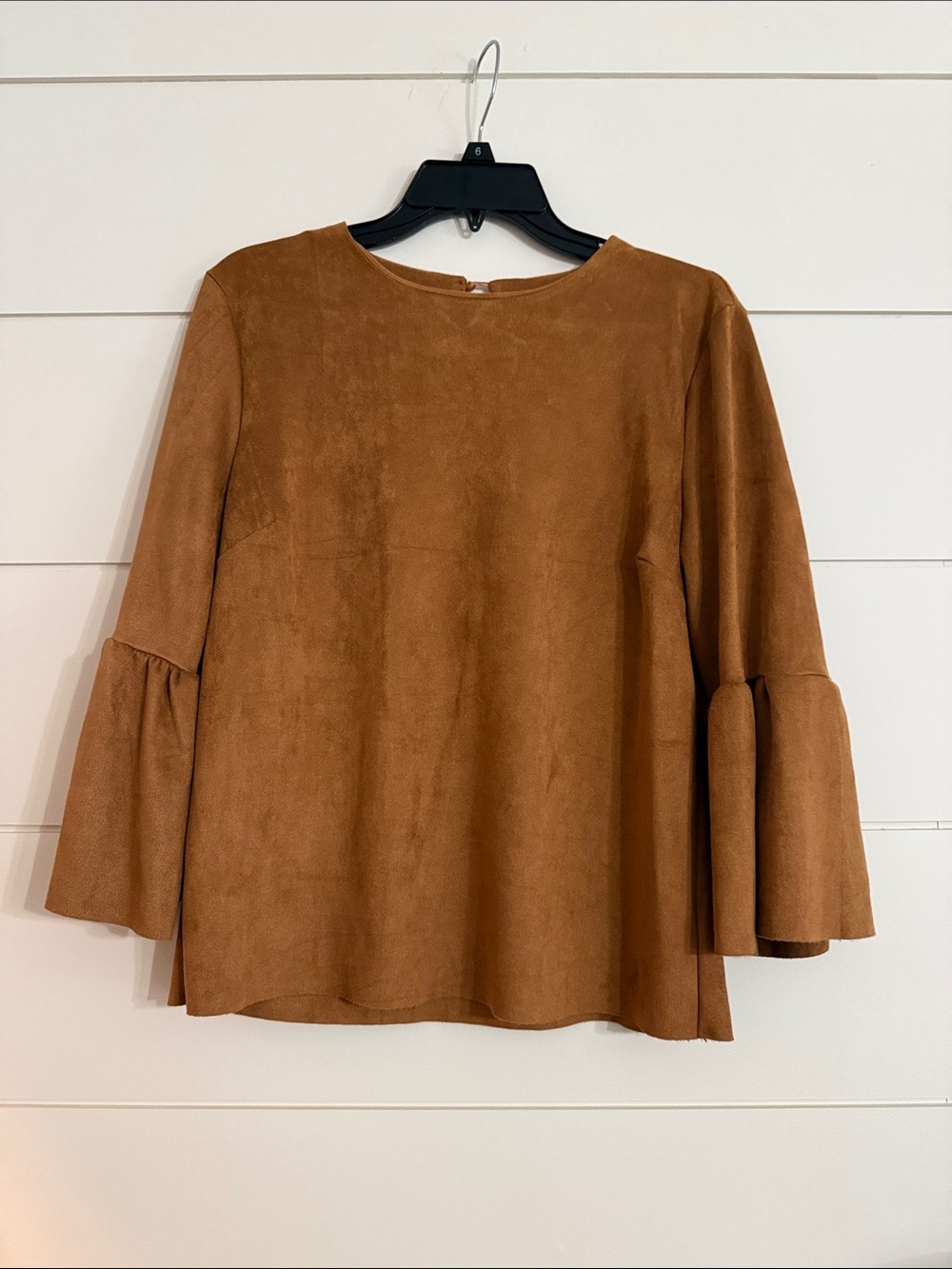 Women's Suede-Look Bell Sleeve Blouse in Camel